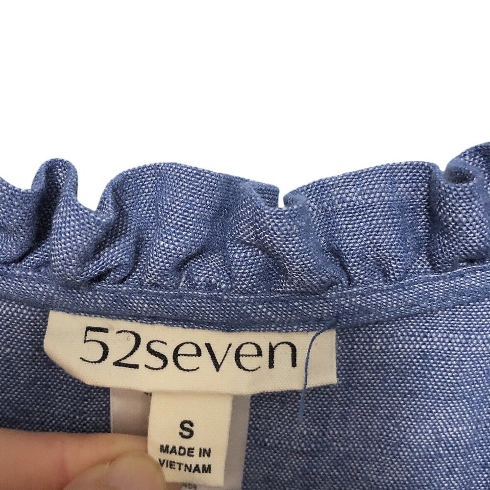 52seven Solid Blue Chambray Ruffled Neck Sleevele… - image 3